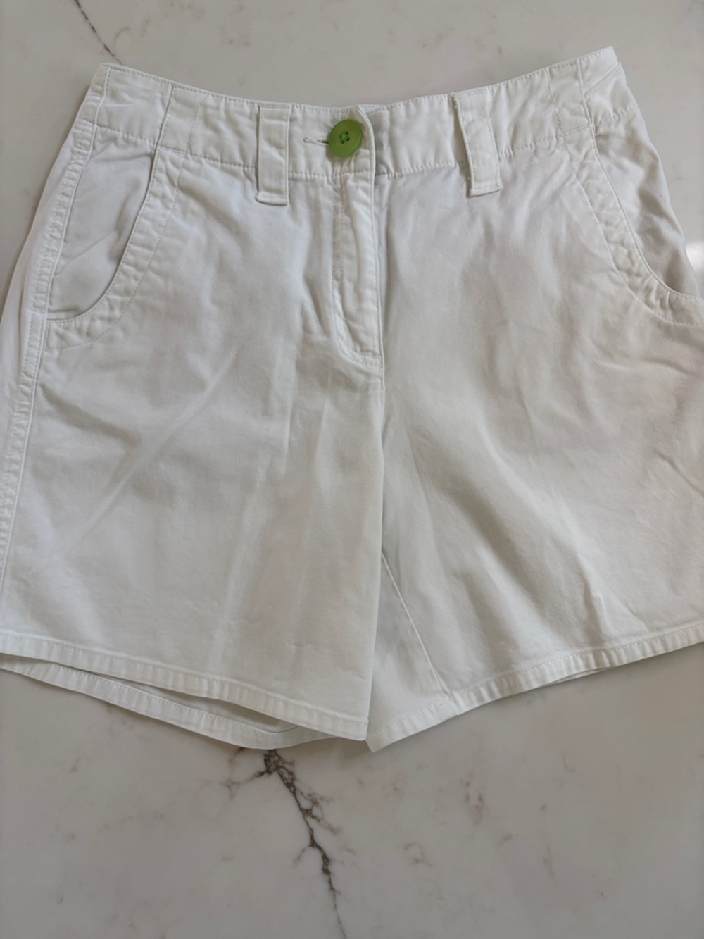 Talbots White Women's Casual Cotton Shorts with Green Button